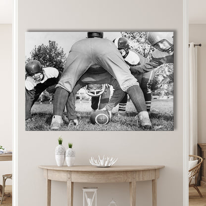 College Football Players Black and White Art Vintage Sports Photography, Canvas Print Wall Art Decor