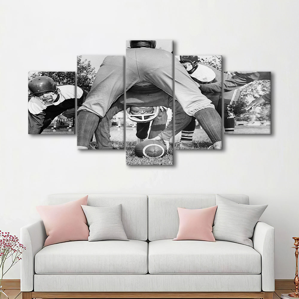 College Football Players Black and White Art Vintage Sports Photography, Mixed 5 Pieces Canvas Print