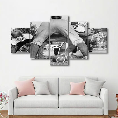 College Football Players Black and White Art Vintage Sports Photography, Mixed 5 Pieces Canvas Print
