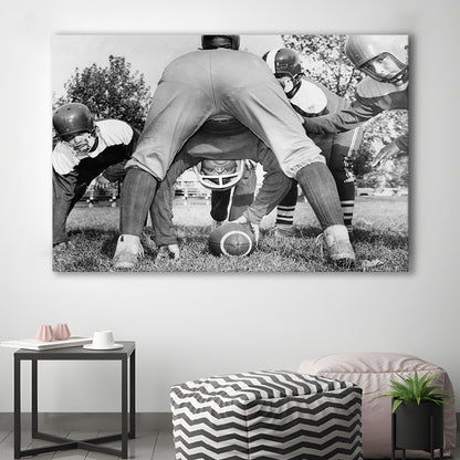 College Football Players Black and White Art Vintage Sports Photography, Canvas Print Wall Art Decor