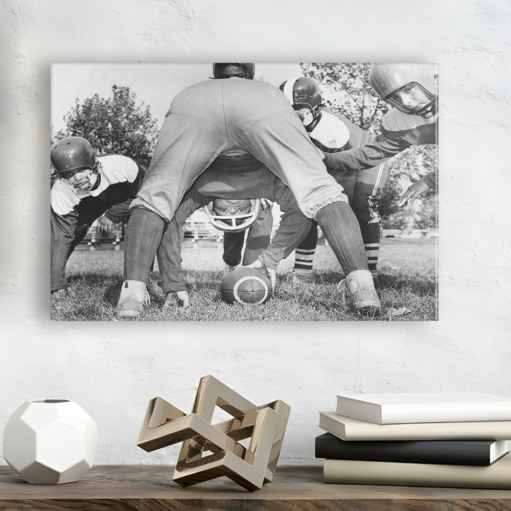 College Football Players Black and White Art Vintage Sports Photography, Canvas Print Wall Art Decor