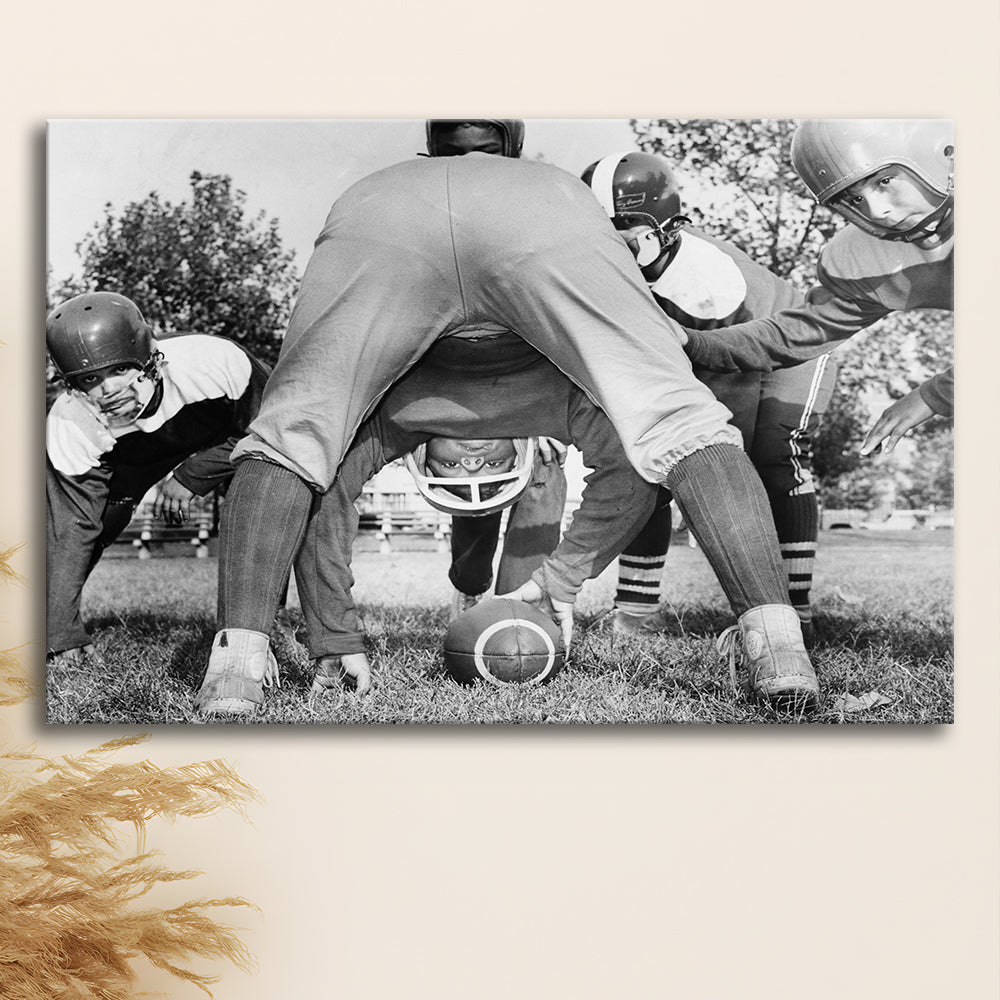 College Football Players Black and White Art Vintage Sports Photography, Canvas Print Wall Art Decor