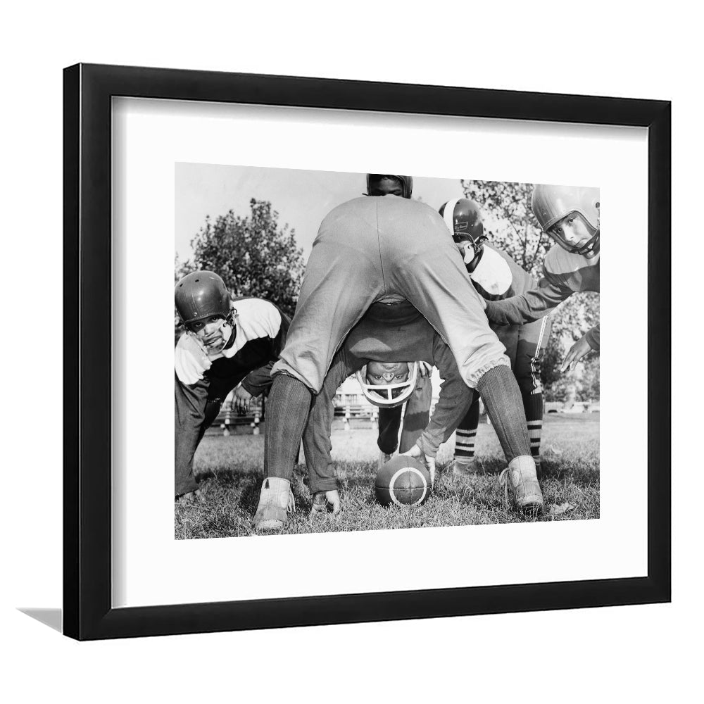 College Football Players Black and White Art Vintage Sports Photography, Framed Art Print White Border Wall Decor