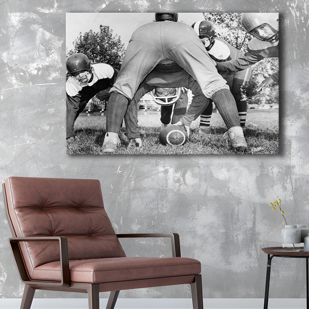 College Football Players Black and White Art Vintage Sports Photography, Canvas Print Wall Art Decor