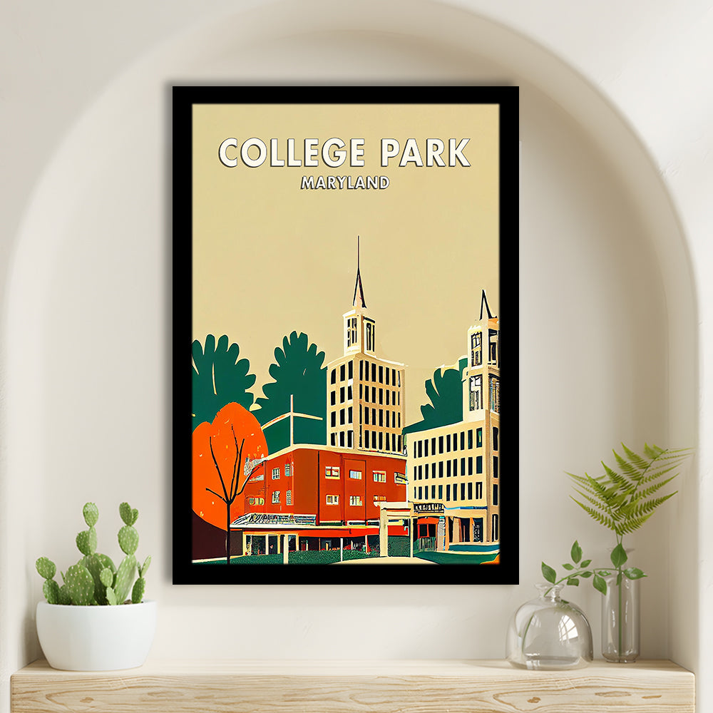 College Park Maryland Retro Art Print, Maryland City Wall Art, Framed Art Print, Picture Framed, Painting Art