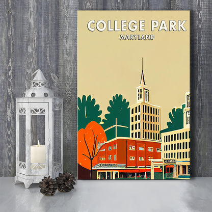 College Park Maryland Retro Art Print, Maryland City Wall Art, Canvas Print, Painting Canvas, Living Room Decor