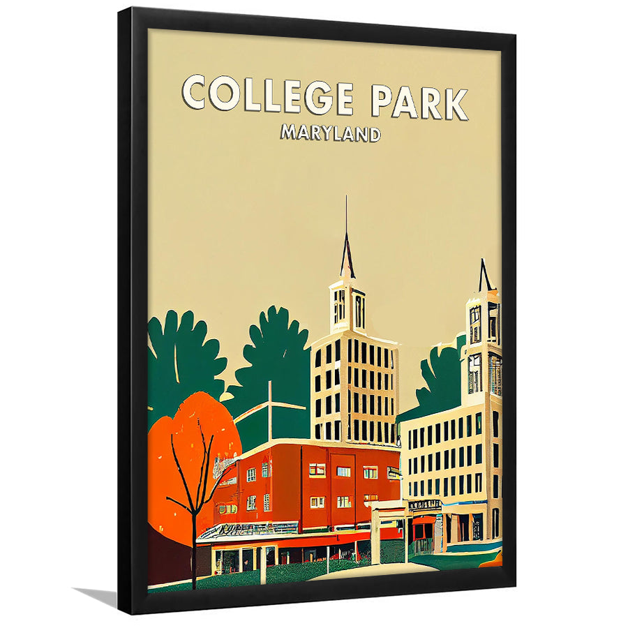 College Park Maryland Retro Art Print, Maryland City Wall Art, Framed Art Print, Picture Framed, Painting Art
