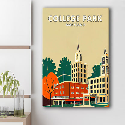 College Park Maryland Retro Art Print, Maryland City Wall Art, Canvas Print, Painting Canvas, Living Room Decor