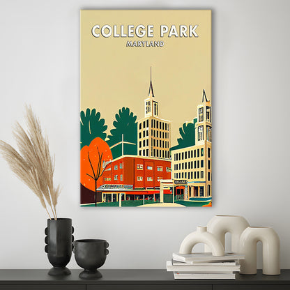 College Park Maryland Retro Art Print, Maryland City Wall Art, Canvas Print, Painting Canvas, Living Room Decor