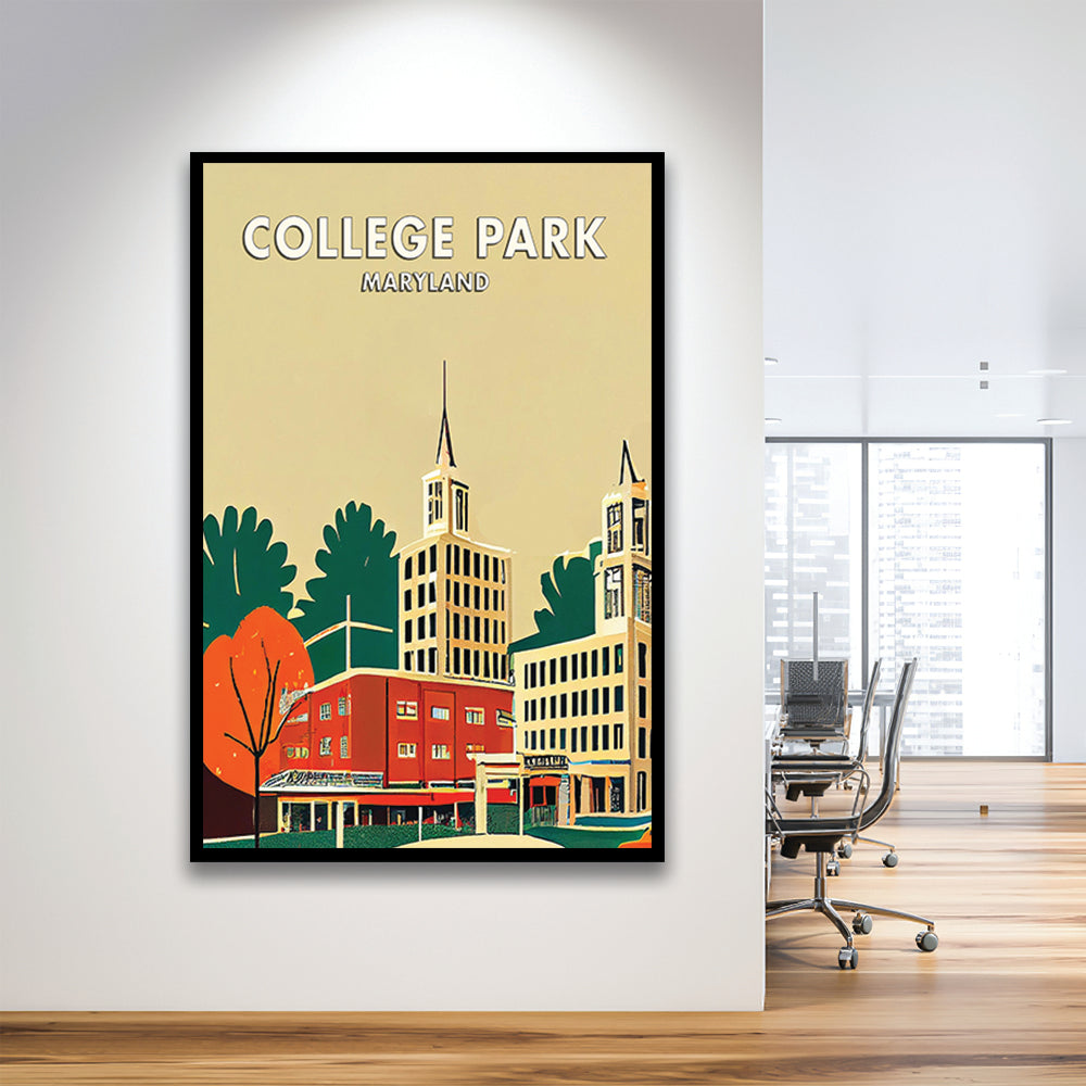 College Park Maryland Retro Art Print, Maryland City Wall Art, Framed Art Print, Picture Framed, Painting Art