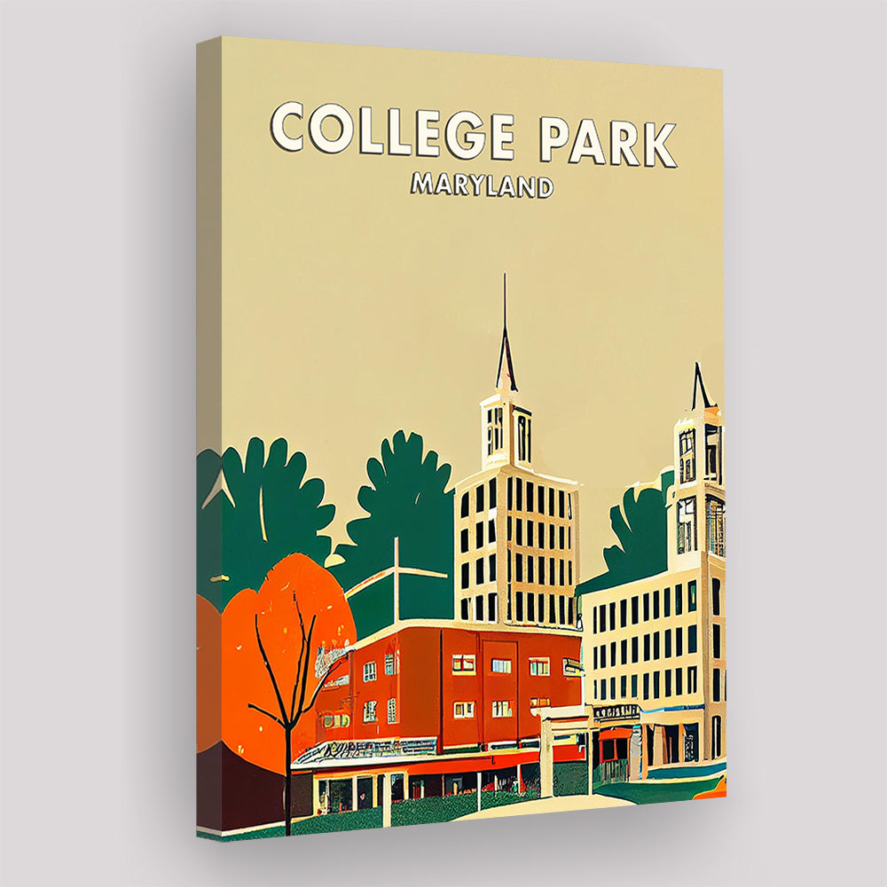 College Park Maryland Retro Art Print, Maryland City Wall Art, Canvas Print, Painting Canvas, Living Room Decor