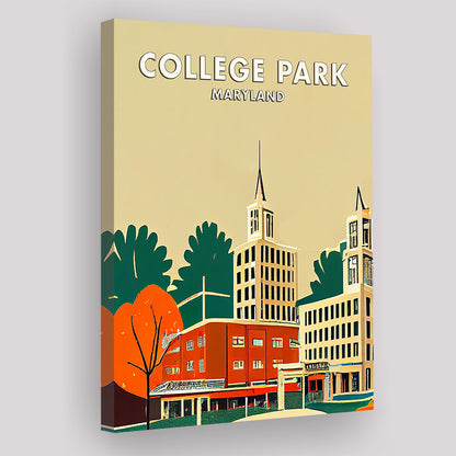 College Park Maryland Retro Art Print, Maryland City Wall Art, Canvas Print, Painting Canvas, Living Room Decor