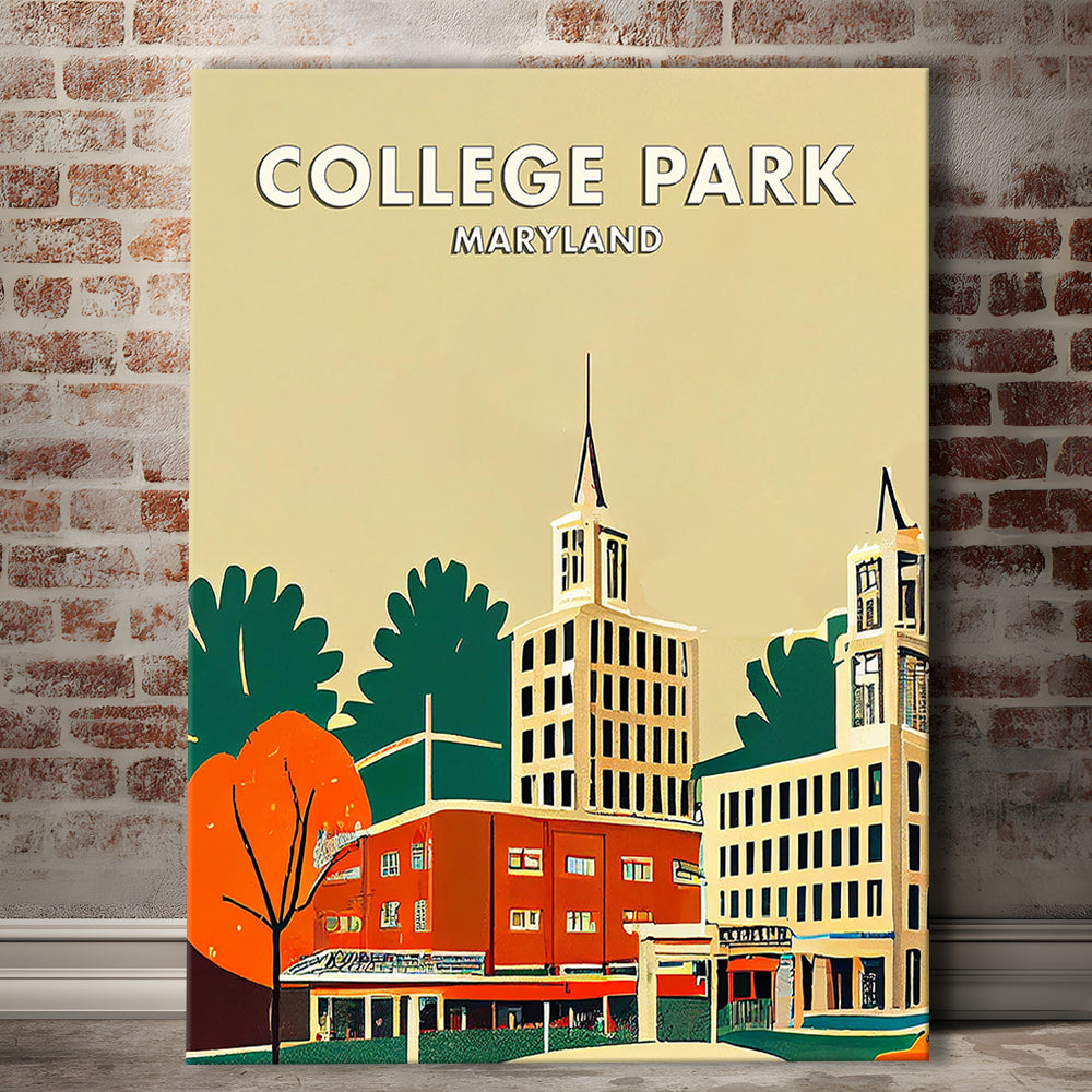 College Park Maryland Retro Art Print, Maryland City Wall Art, Canvas Print, Painting Canvas, Living Room Decor