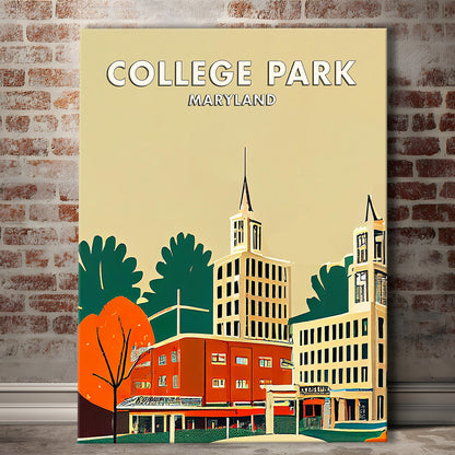 College Park Maryland Retro Art Print, Maryland City Wall Art, Canvas Print, Painting Canvas, Living Room Decor