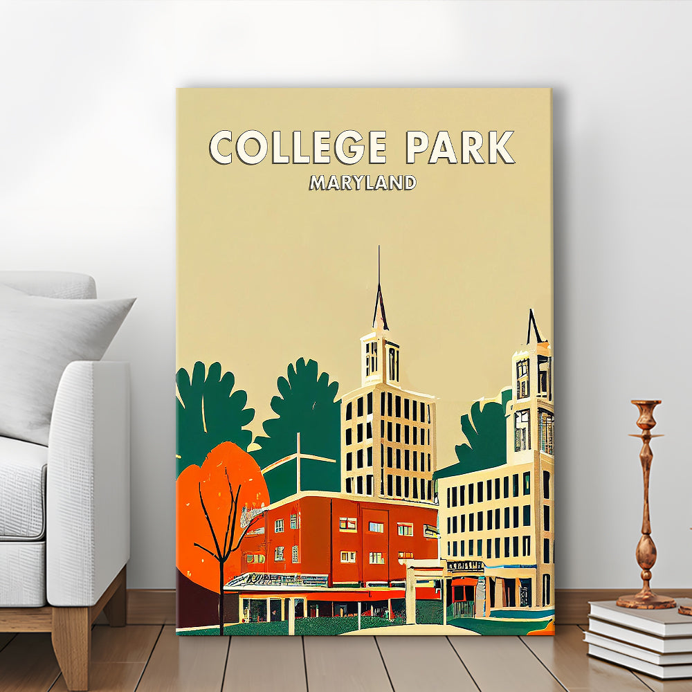 College Park Maryland Retro Art Print, Maryland City Wall Art, Canvas Print, Painting Canvas, Living Room Decor