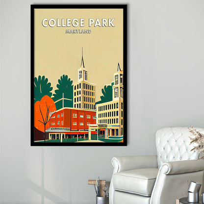 College Park Maryland Retro Art Print, Maryland City Wall Art, Framed Art Print, Picture Framed, Painting Art