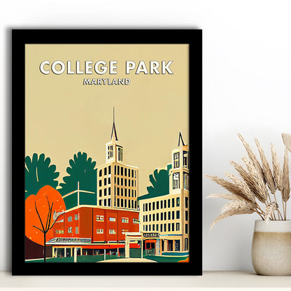 College Park Maryland Retro Art Print, Maryland City Wall Art, Framed Art Print, Picture Framed, Painting Art