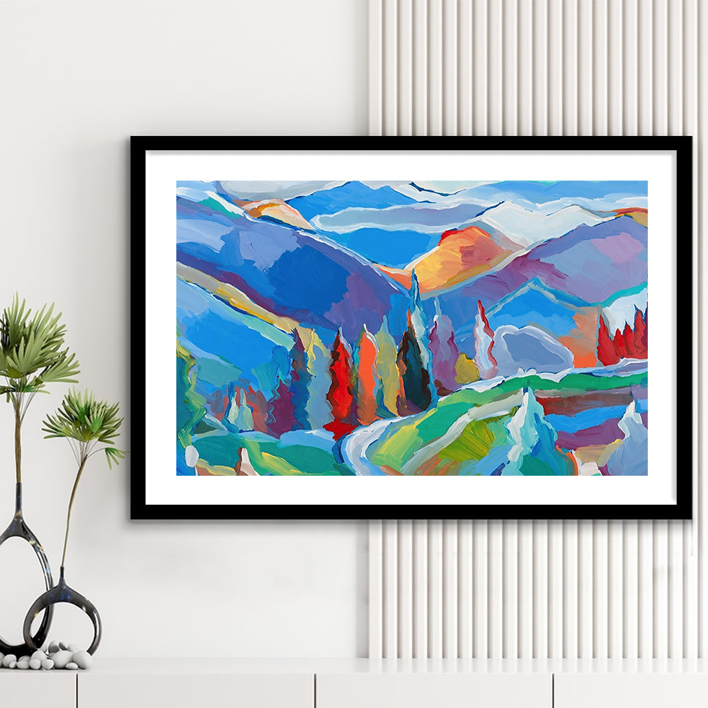 Colorado Composition 5 Large Stretched Floating Frame Wall Art Print, Framed Art Print White Border