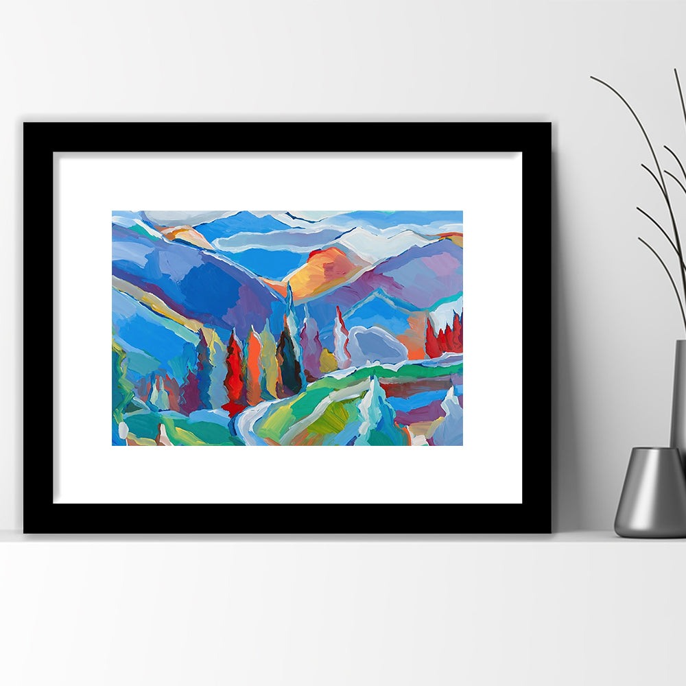 Colorado Composition 5 Large Stretched Floating Frame Wall Art Print, Framed Art Print White Border