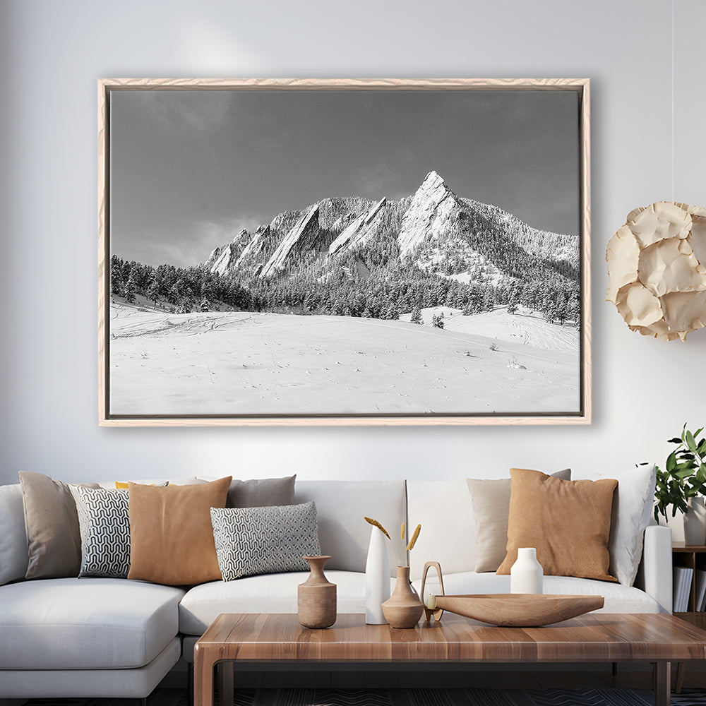 Colorado Mountains In Black & White Canvas Print, Framed Cavas Print, Floating Frame