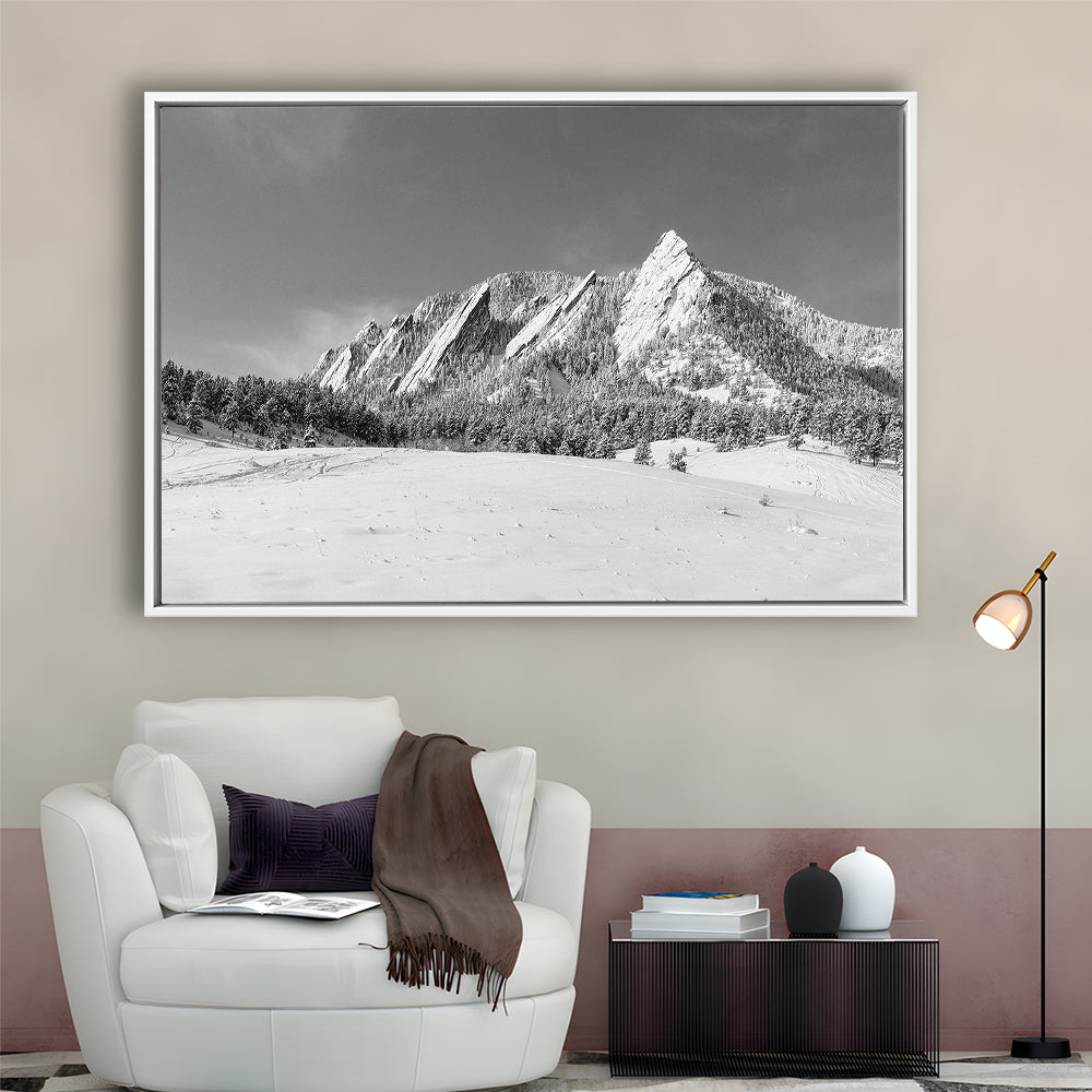 Colorado Mountains In Black & White Canvas Print, Framed Cavas Print, Floating Frame