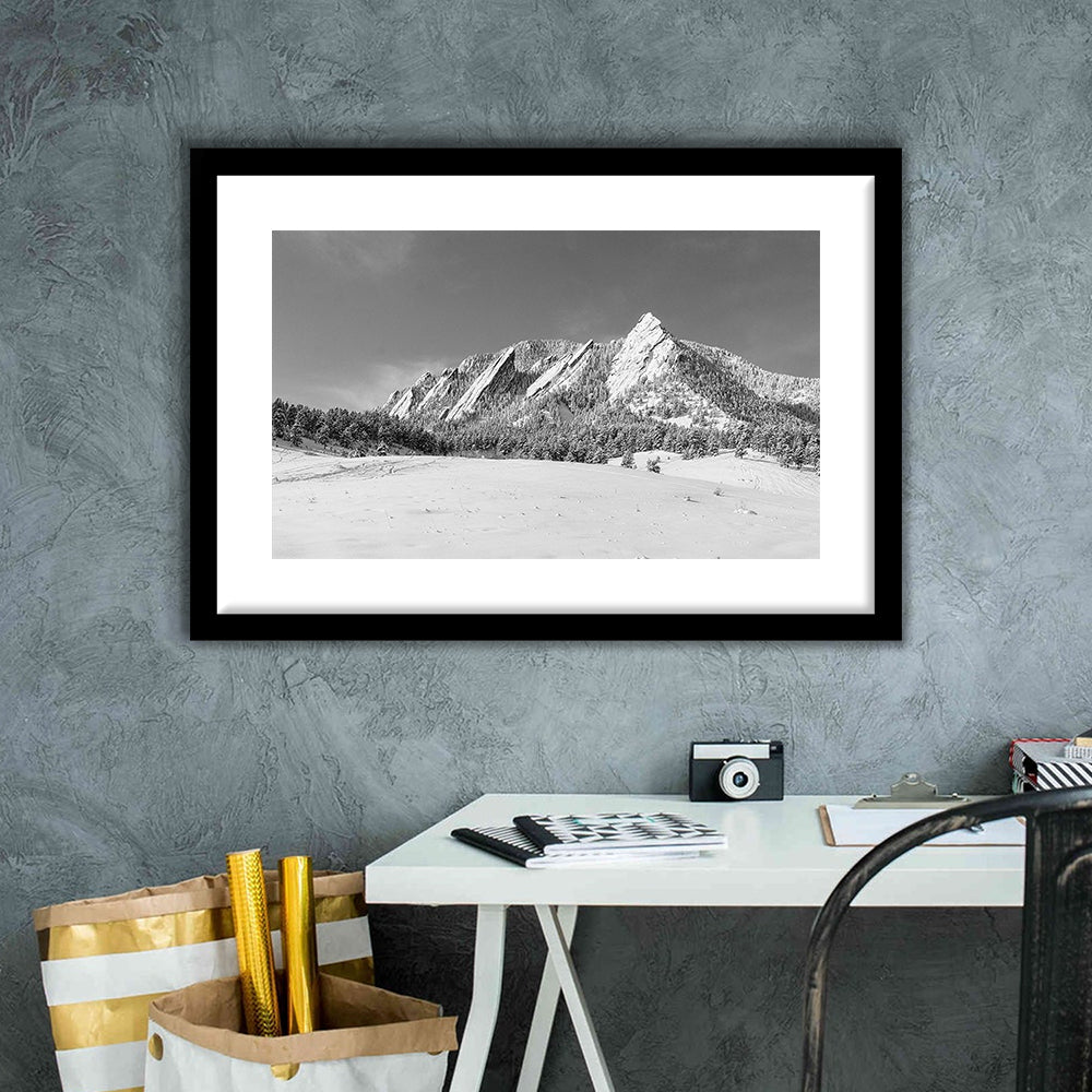 Colorado Mountains In Black & White Art Print, Framed Art Print White Border