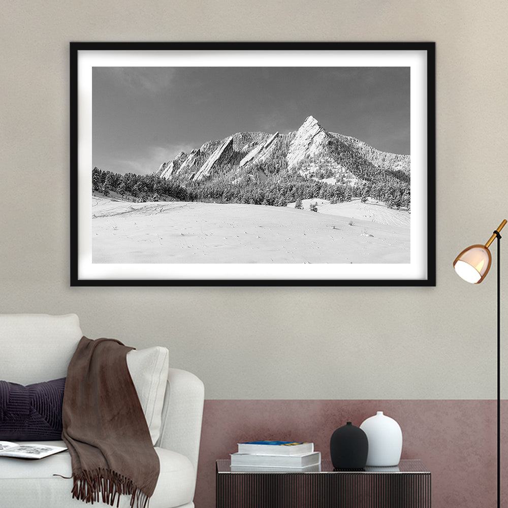 Colorado Mountains In Black & White Art Print, Framed Art Print White Border