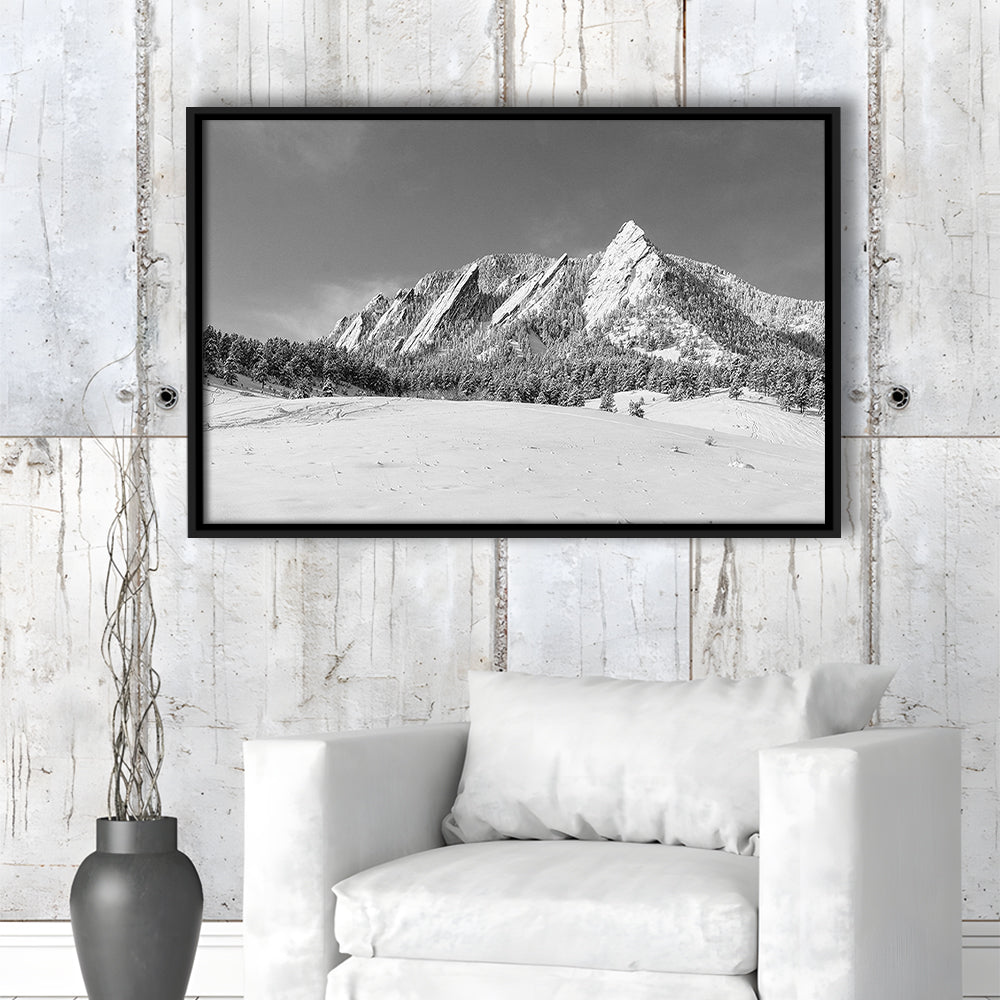 Colorado Mountains In Black & White Canvas Print, Framed Cavas Print, Floating Frame