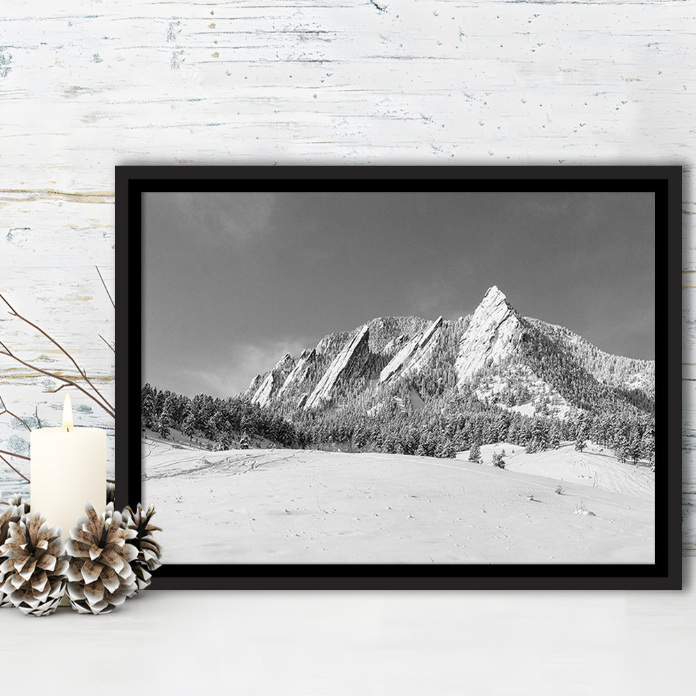 Colorado Mountains In Black & White Canvas Print, Framed Cavas Print, Floating Frame