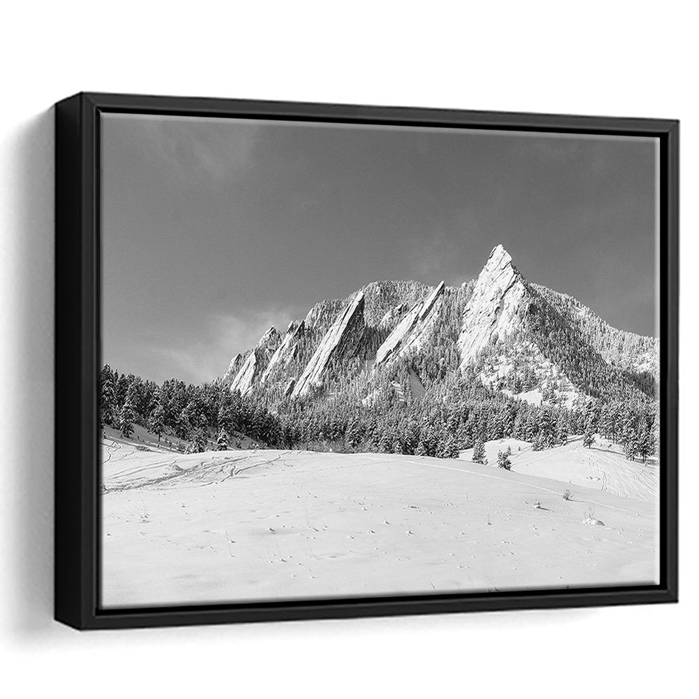 Colorado Mountains In Black & White Canvas Print, Framed Cavas Print, Floating Frame