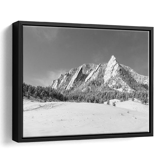Colorado Mountains In Black & White Canvas Print, Framed Cavas Print, Floating Frame