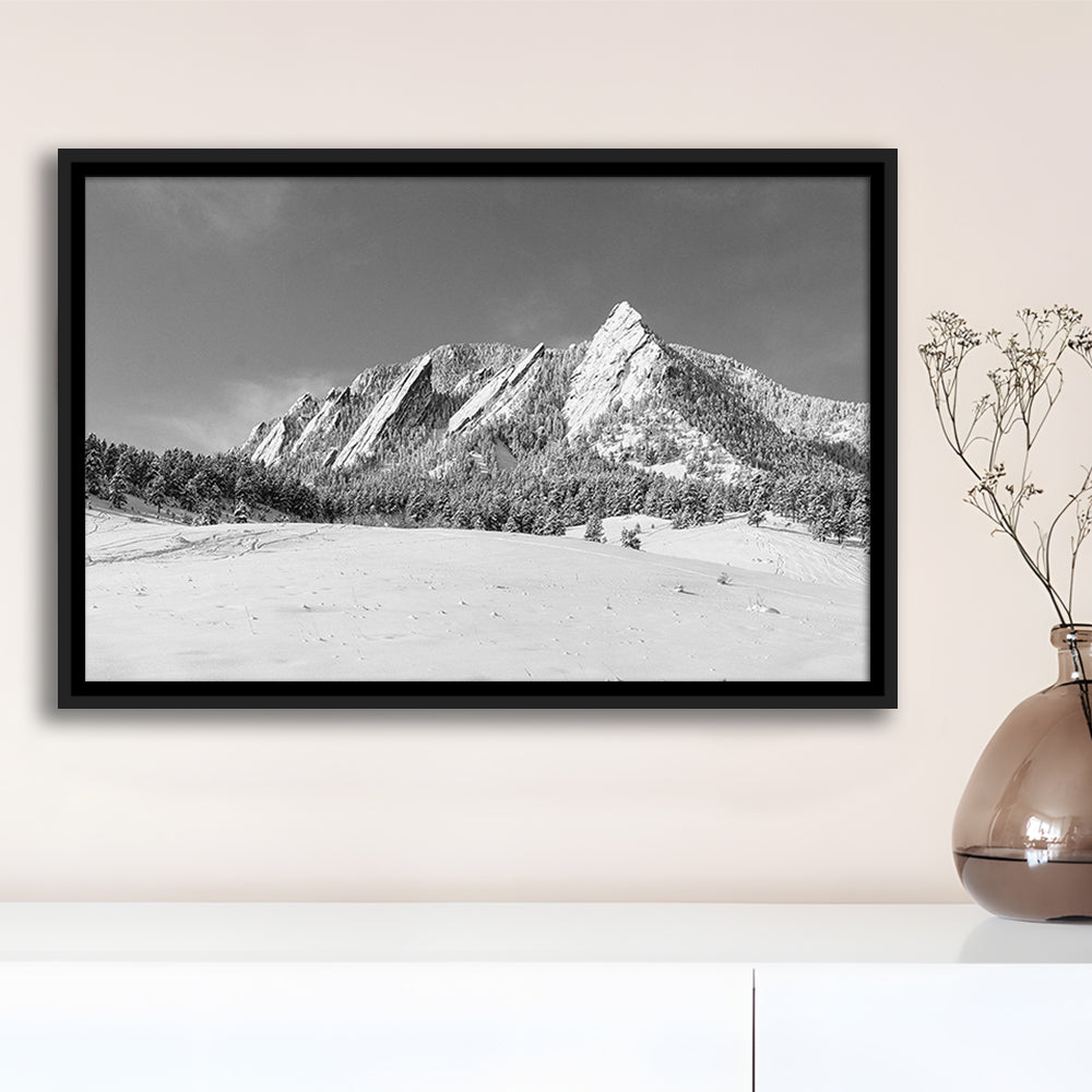 Colorado Mountains In Black & White Canvas Print, Framed Cavas Print, Floating Frame