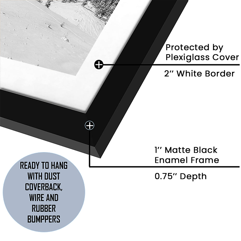 Colorado Mountains In Black & White Art Print, Framed Art Print White Border