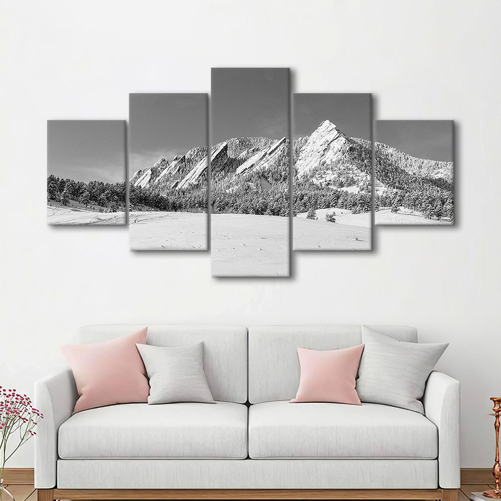 Colorado Mountains in Black & White Canvas Print, 5 Piece Large Cavas Print Wall Art