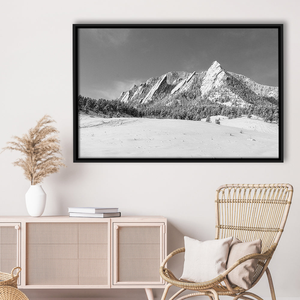 Colorado Mountains In Black & White Canvas Print, Framed Cavas Print, Floating Frame