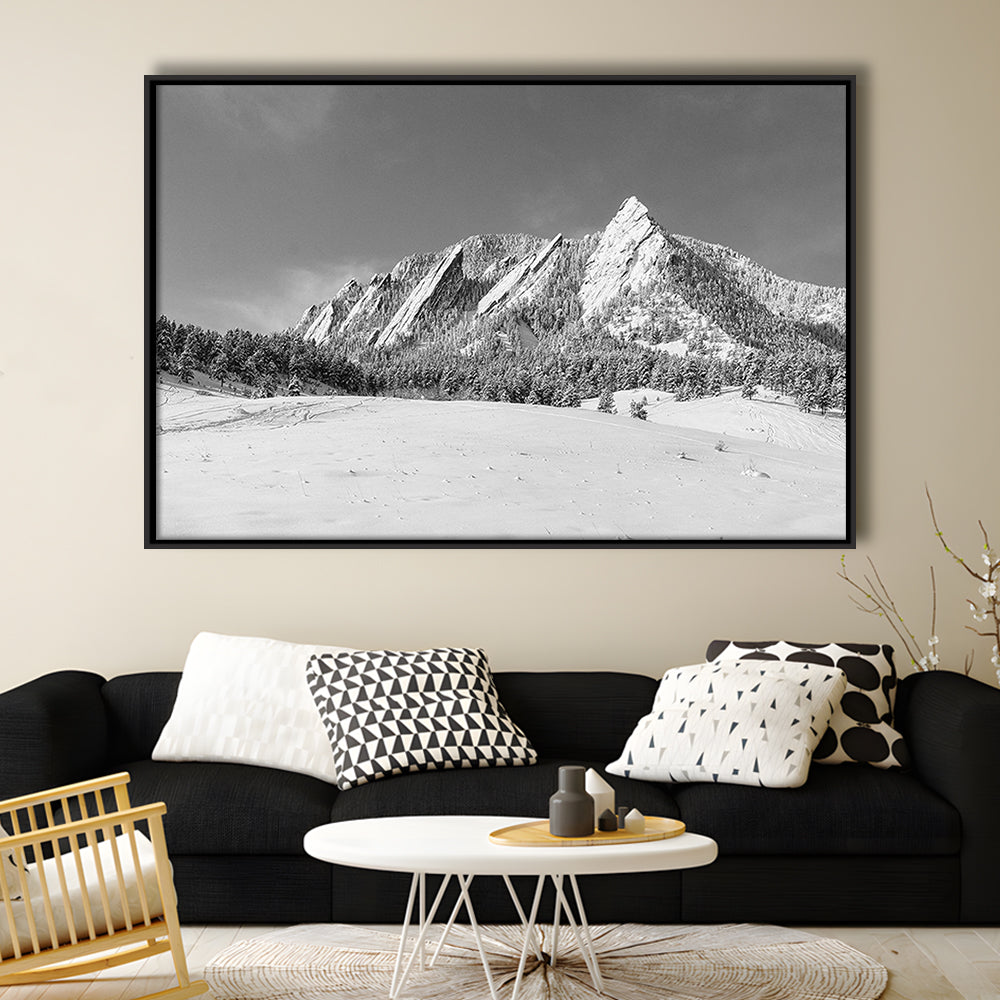 Colorado Mountains In Black & White Canvas Print, Framed Cavas Print, Floating Frame