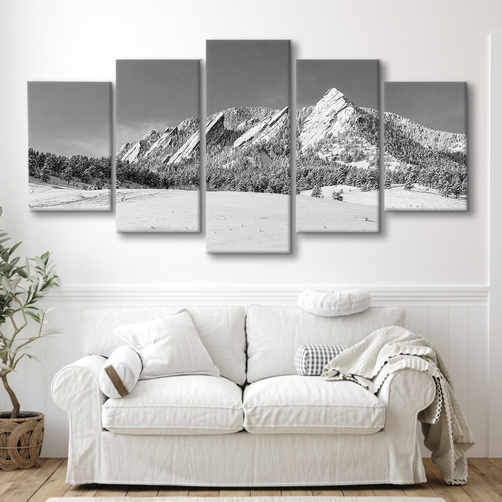 Colorado Mountains in Black & White Canvas Print, 5 Piece Large Cavas Print Wall Art