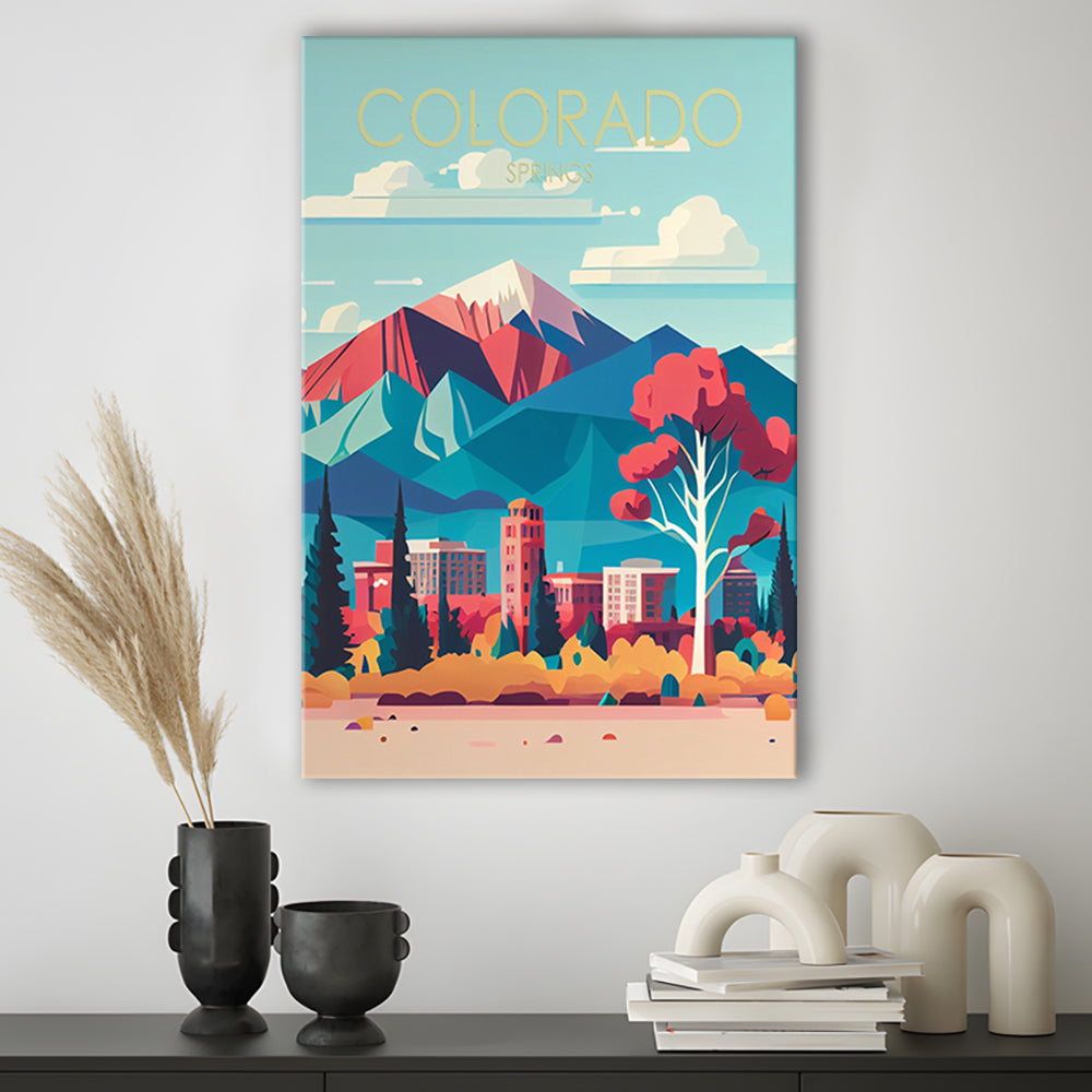 Colorado Springs Retro Art Print, Colorado Springs City Wall Art, Canvas Print, Painting Canvas, Living Room Decor