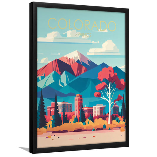 Colorado Springs Retro Art Print, Colorado Springs City Wall Art, Framed Art Print, Picture Framed, Painting Art