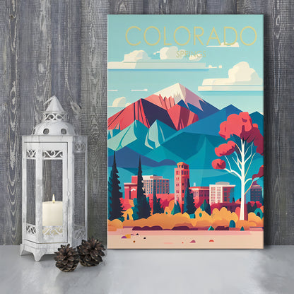Colorado Springs Retro Art Print, Colorado Springs City Wall Art, Canvas Print, Painting Canvas, Living Room Decor