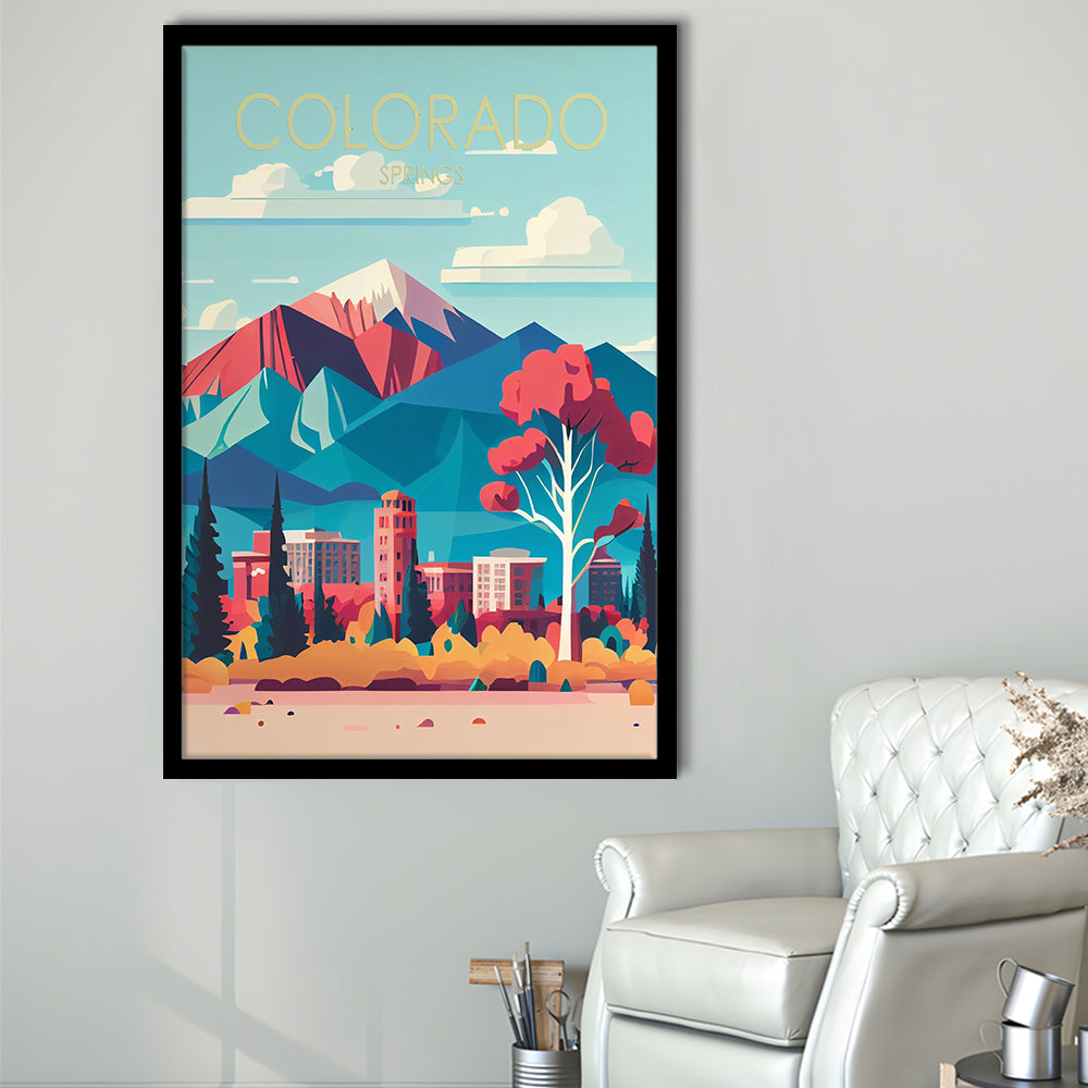 Colorado Springs Retro Art Print, Colorado Springs City Wall Art, Framed Art Print, Picture Framed, Painting Art
