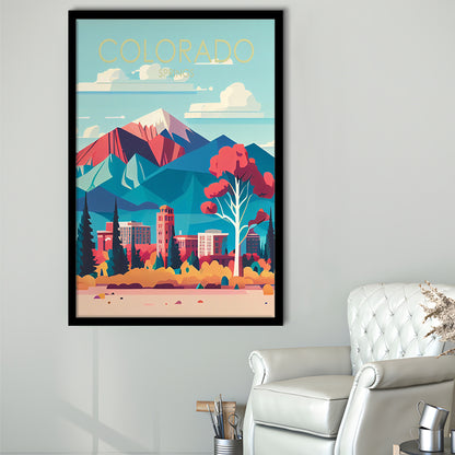Colorado Springs Retro Art Print, Colorado Springs City Wall Art, Framed Art Print, Picture Framed, Painting Art