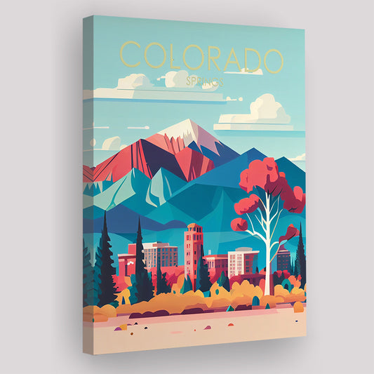 Colorado Springs Retro Art Print, Colorado Springs City Wall Art, Canvas Print, Painting Canvas, Living Room Decor