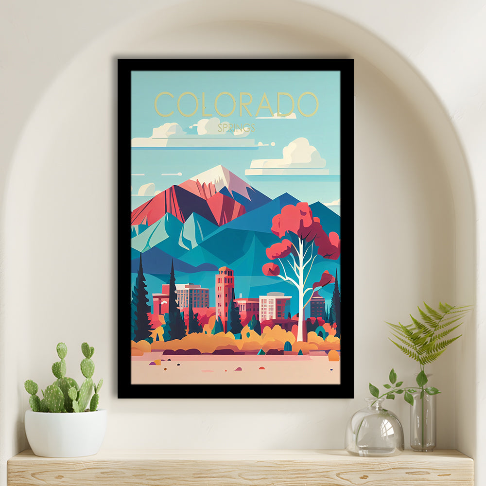 Colorado Springs Retro Art Print, Colorado Springs City Wall Art, Framed Art Print, Picture Framed, Painting Art