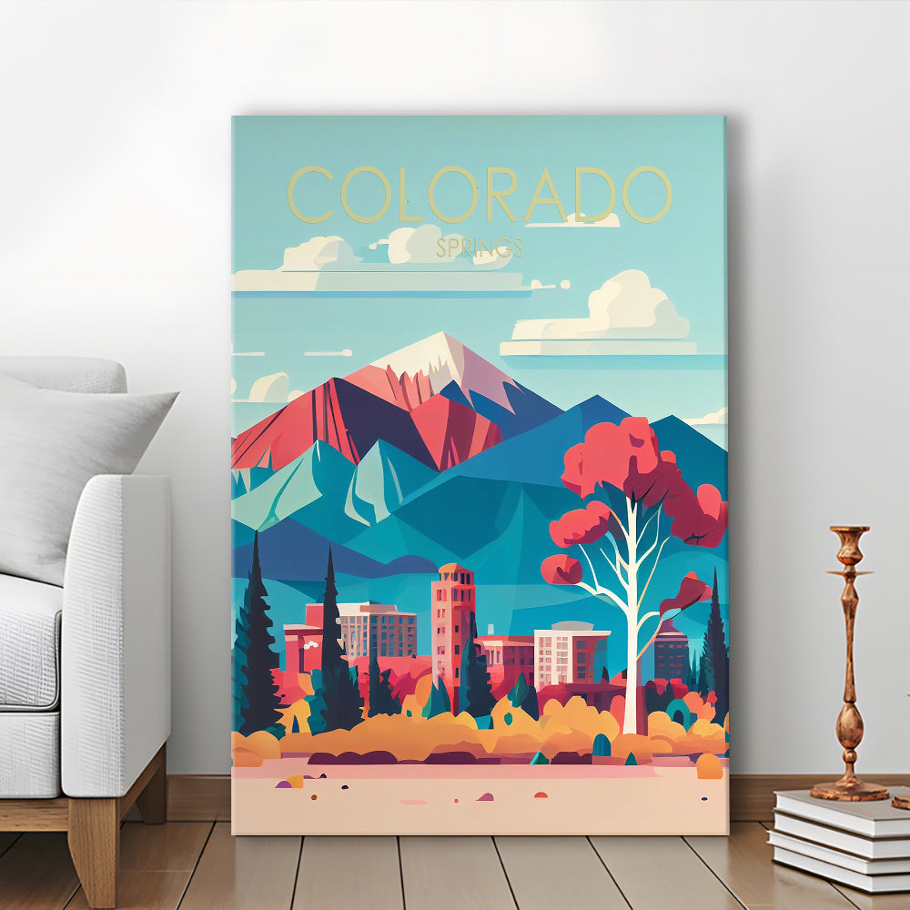 Colorado Springs Retro Art Print, Colorado Springs City Wall Art, Canvas Print, Painting Canvas, Living Room Decor