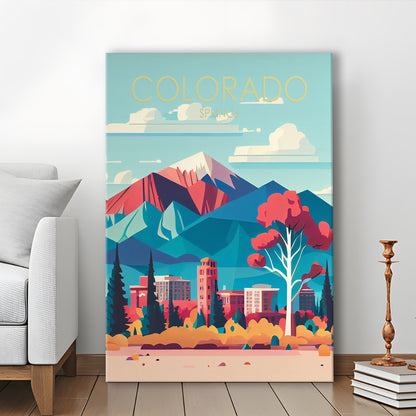 Colorado Springs Retro Art Print, Colorado Springs City Wall Art, Canvas Print, Painting Canvas, Living Room Decor