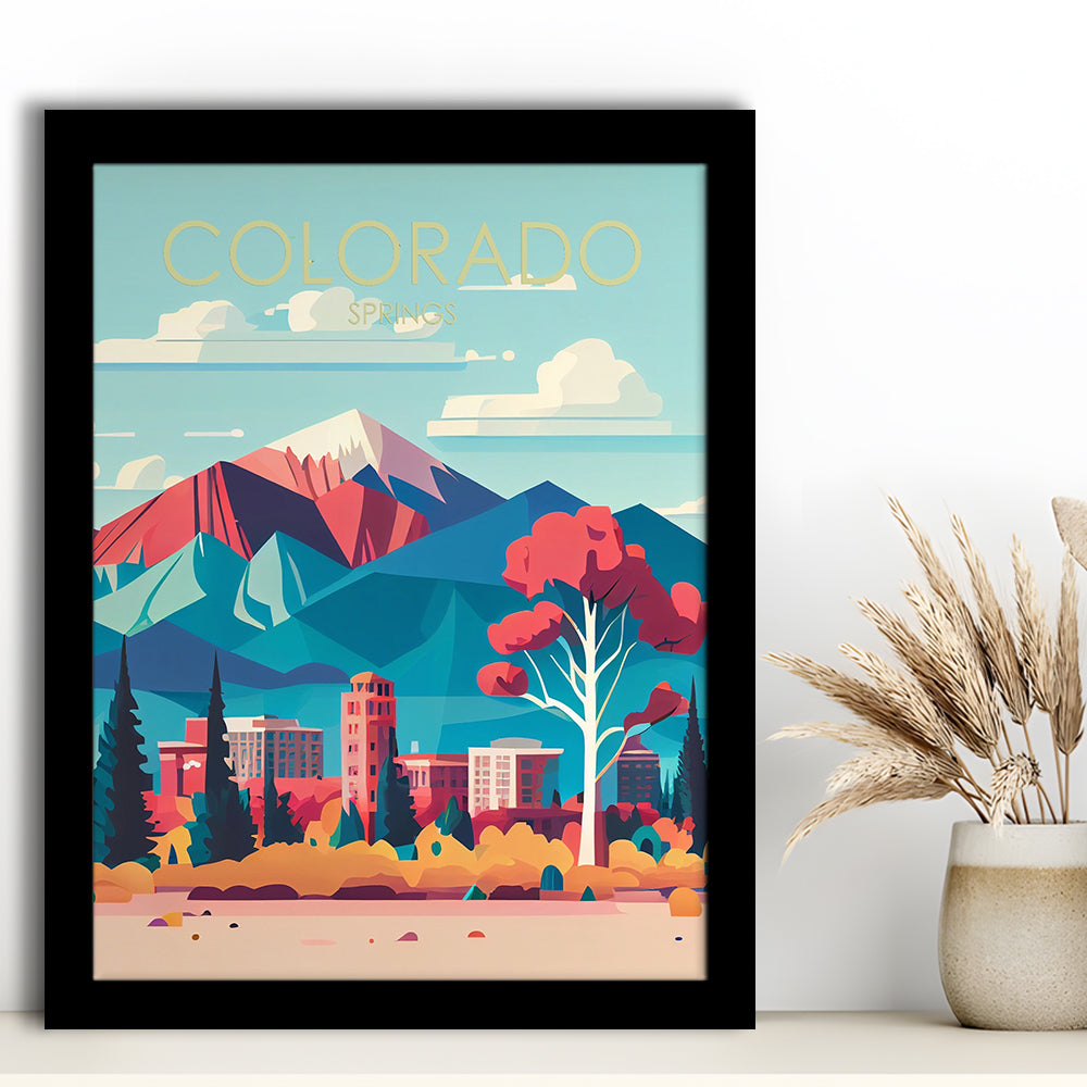 Colorado Springs Retro Art Print, Colorado Springs City Wall Art, Framed Art Print, Picture Framed, Painting Art