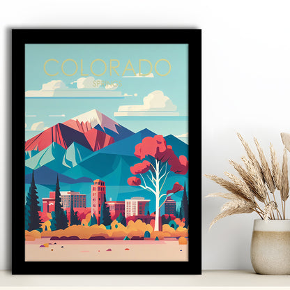 Colorado Springs Retro Art Print, Colorado Springs City Wall Art, Framed Art Print, Picture Framed, Painting Art