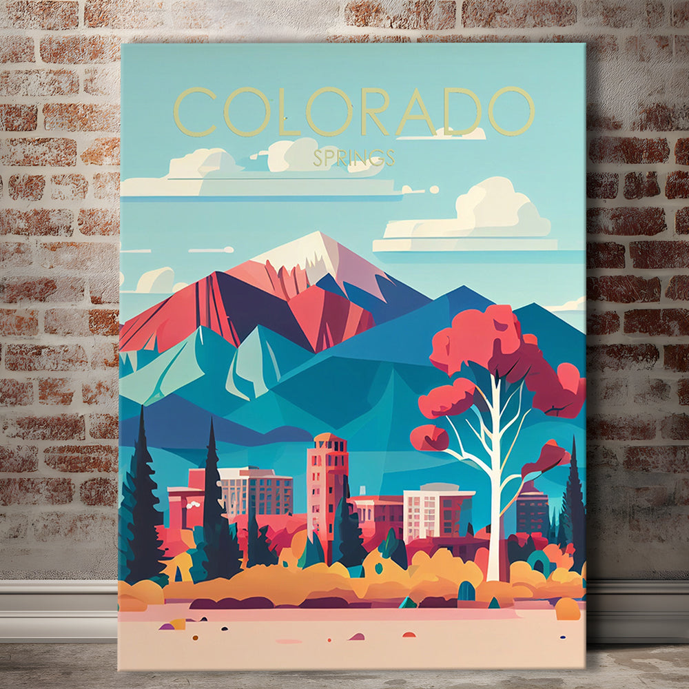 Colorado Springs Retro Art Print, Colorado Springs City Wall Art, Canvas Print, Painting Canvas, Living Room Decor