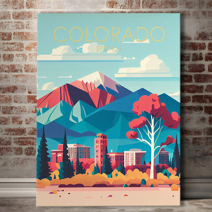 Colorado Springs Retro Art Print, Colorado Springs City Wall Art, Canvas Print, Painting Canvas, Living Room Decor